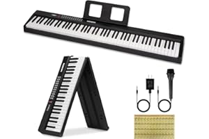 MOSEN MUSIC MOSEN 88 Keys Full Size Portable Piano Keyboard for Beginner, Semi-Weighted Foldable Piano with 190 Rhythms&Tones, Electric Piano Keyboard with microphone, music stand, sticker, Black
