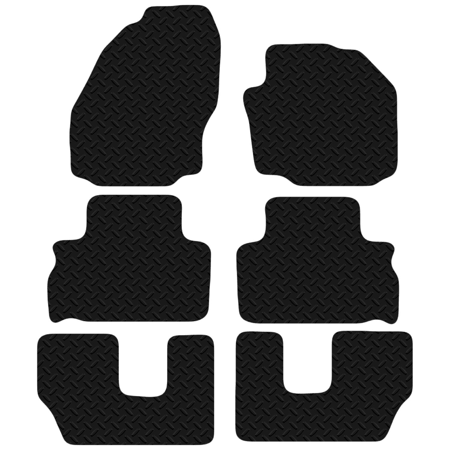 Carsio Car Mats 6pc Set For Ford S-Max 7 Seater 2011 Onward Tailored Fit Rubber Floor Mat Complete Accessory Black Custom Fitted - Anti-Slip Backing, Heavy Duty & Waterproof