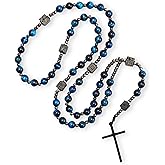 Nazareth Store Men's Rosary Necklace Black Onyx or Tiger Eye Beads with Black Alloy Cross, Catholic Christian Religious Jewelry, Gift for Him