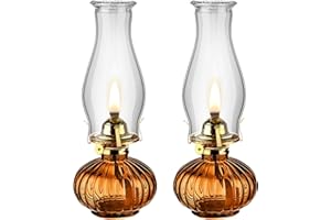 RIAKRUM 2 Set Chamber Oil Lamp for Indoor Use Classic Kerosene Hurricane Oil Lamp Glass Vintage Large Lantern with Adjustable Fire Wick for Home, 13 inch High(Brown)