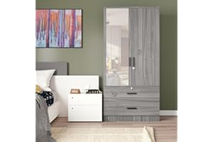Woodpeckers Furniture And Mattress Wardrobe with Mirror & Drawers (Grey)