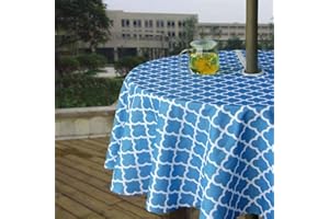 Melaluxe Spring/Summer Wrinkle-Free Waterproof Outdoor Tablecloth with Umbrella Hole and Zipper, 60" Round-Zippered