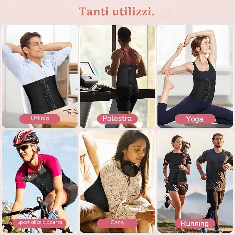 Fascia Addominale Dimagrante, Regolabile Snellente Cintura, Pancia Piatta Sport Waist Trainer, Traspirante Waist Trimmer Belt con 6 File di Ganci, per Corsa, Palestra, Yoga, Donna e Uomo