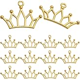 50pcs Golden Plated Tiara Crown Charms Vintage Alloy Cute Crown-Shaped Dangle Pendants Craft Supplies for DIY Bracelet Necklace Earrings Jewelry Making Decor