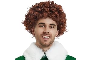 Wabolay Elf Wig for Men Christmas Brown Curly Wigs Adult Halloween Cosplay 70s Disco Realistic Deluxe Mens Xmas Character Holiday Party Costume Accessories Wig Funny Short Hair