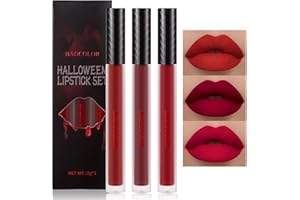 BADCOLOR 3 Colors Red Matte Liquid Lipstick Set, Burgundy Ruby Red Lip Gloss for Women, Vampy Halloween Makeup, High Impact Long Lasting Lip Stain, Nonstick Cup Smudge Proof & Waterproof Velvet Lip Tint