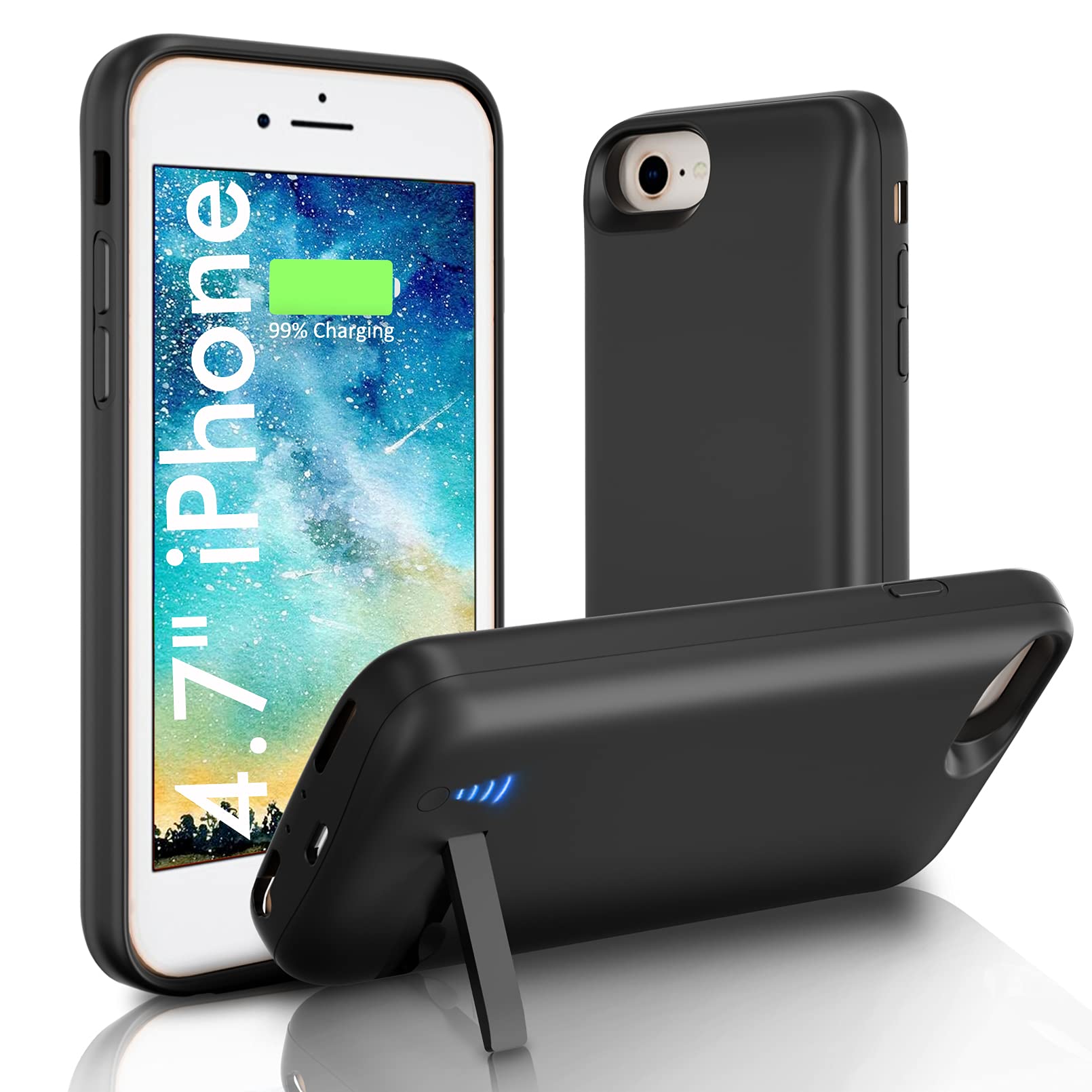 SlaBao Battery Case for iPhone SE 2020/7/8/6s/6, 6000mAh Portable Charging With Kickstand, Rechargeable Backup Charger Cover for iPhone 8 (4.7 inch) - Black