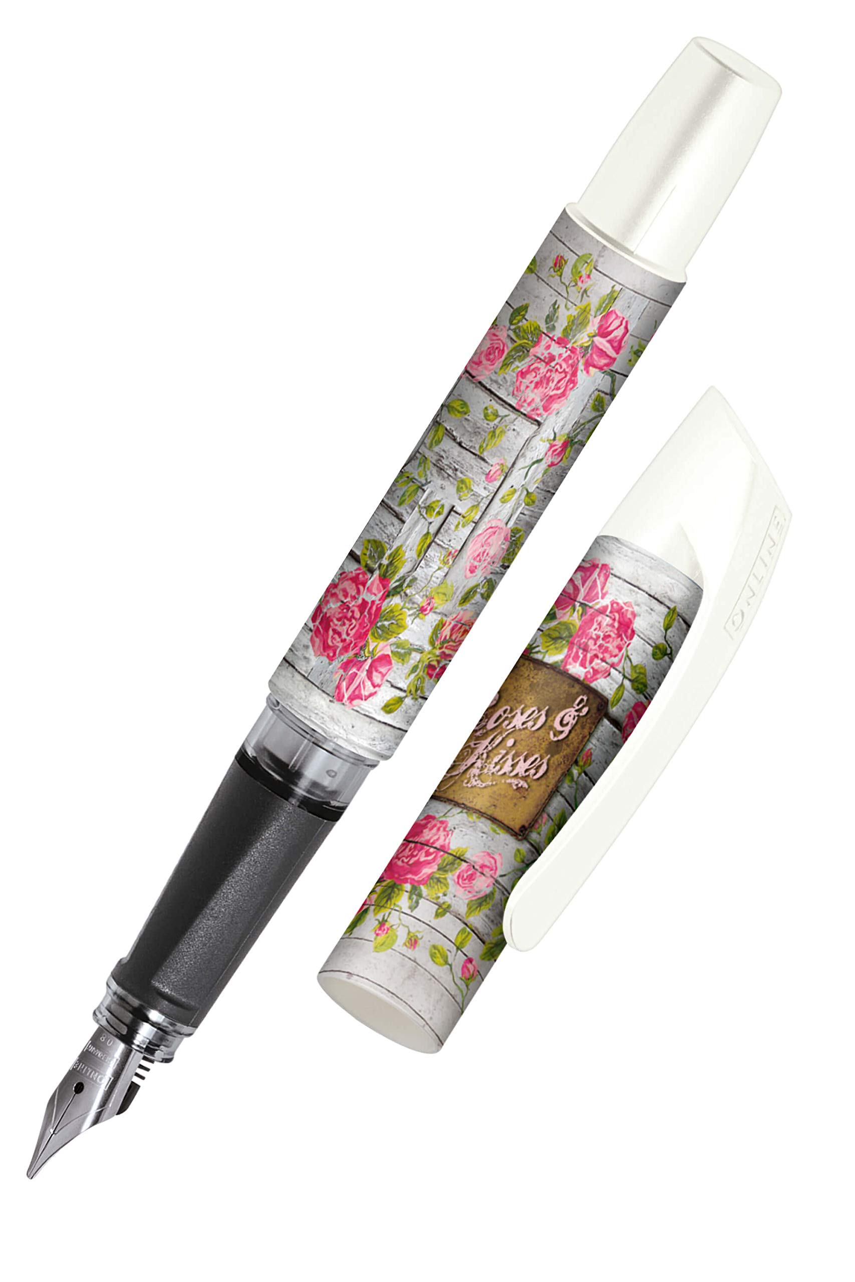 Calligraphy fountain pen/Best writer - ONLINE Campus Rose - iridium nib size 0,8 mm, ergonomic soft grip, for standard ink cartridges, refillable, ideal for beginners/pupils/students