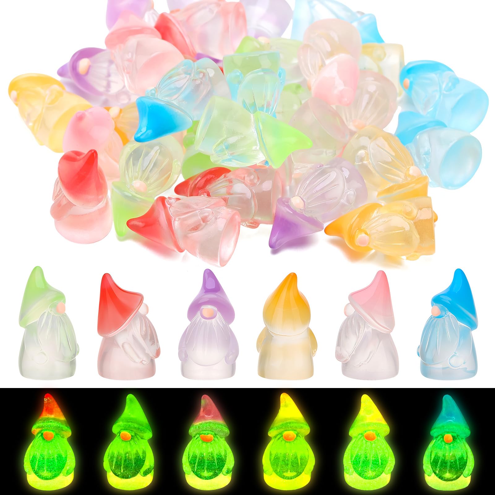 GSrenyu 72 Pcs Mini Resin Luminous Gnome Plastic Figure Toys, Mini Resin Dwarf Toys Figures Charms, Glow in the Dark for Aquarium Landscape Dollhouse Decor Fairy Garden