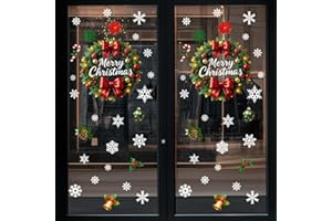 IMISHM 8 Sheet Christmas Wall Stickers Removable Wreath Window Decorations Wreath Glass Decals for Door Christmas Door Stickers for Xmas Party Decorations