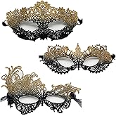 TFTSR Masquerade Masks for Women Couples,Men Mardi Gras Mask,Girls Black Gold Lace Costume,Adults Venetian Party Dress