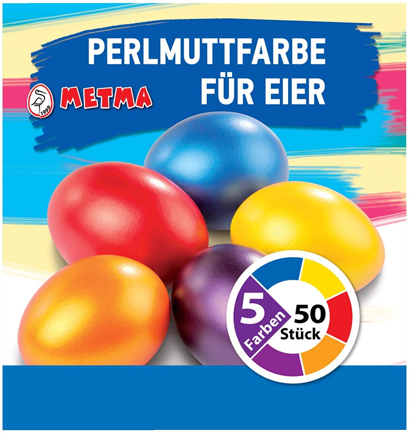 Metma B038 - Egg Colours, Pack of 5, Yellow, Orange, Red, Blue, Purple, with Glove, Dye Tablets, Easter Eggs, Easter