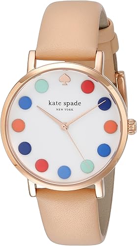 Amazon Com Kate Spade New York Women S 1yru0735 Metro Dot Rose Gold Tone Watch With Beige Genuine Leather Band Watches