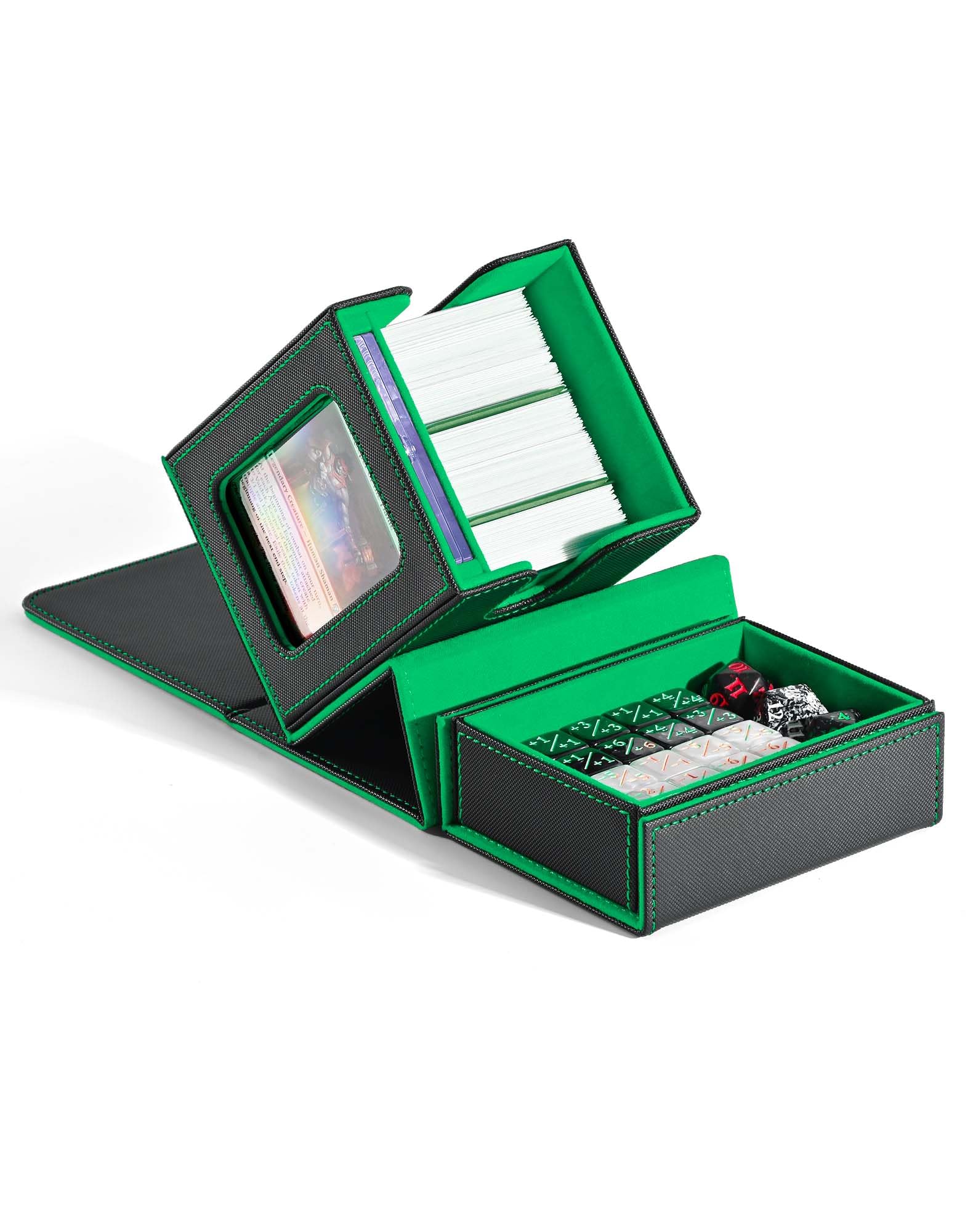 Photo 1 of ZLCA MTG Commander Deck Box with Display Window, Deck Box Holds 100 Double-Sleeved with Dice Tray & 35pt Magnetic Card Holder?Black& Green?