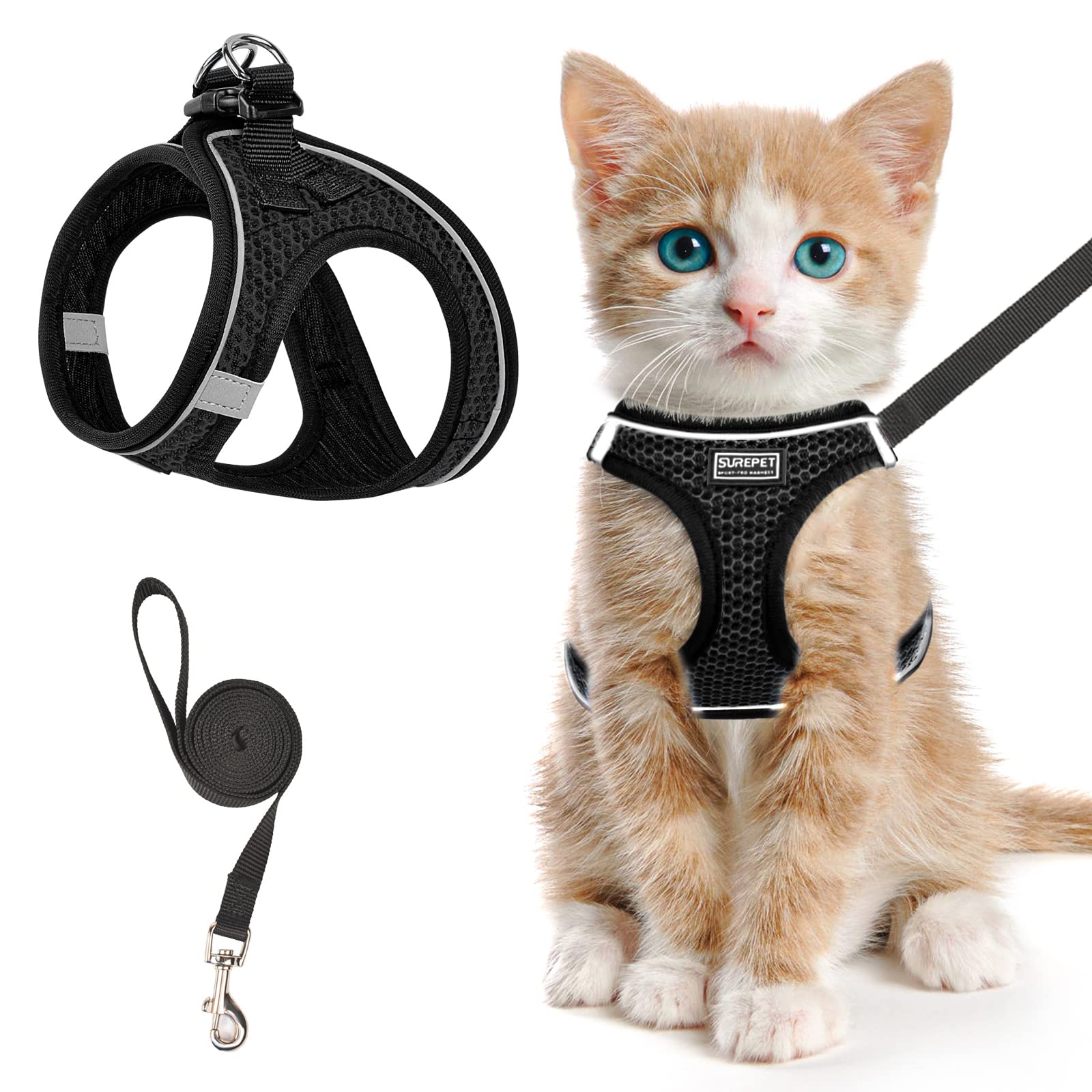 Cat Harness and Lead Set for Walking Escape Proof, Adjustable Kitten Vest Harness Reflective Soft Mesh Puppy Vest for Outdoor, Comfort Fit, Easy to Control — image 1