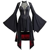MEOWCOS Women's Gothic Dress Mediaval Goth Dress Halloween Cosplay Costume