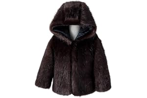 Kids Faux Fur Coat Girls Winter Fluffy Thick Warm Fleece Open Front Jacket Soft Long Sleeve Shaggy Hooded Outwear