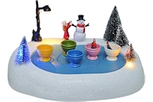 MerryPulse Christmas Village Teacup Ride, Lighted Animated Musical Spinning Teacups Winter Snow Village Indoor Decorations for Adults and Kids Gift