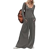 YUENIU Women's Wide Leg Jumpsuit One Piece Romper Long Sleeve Dressy Casual Effortless Pockets Chic Fall Spring Outfits 2025