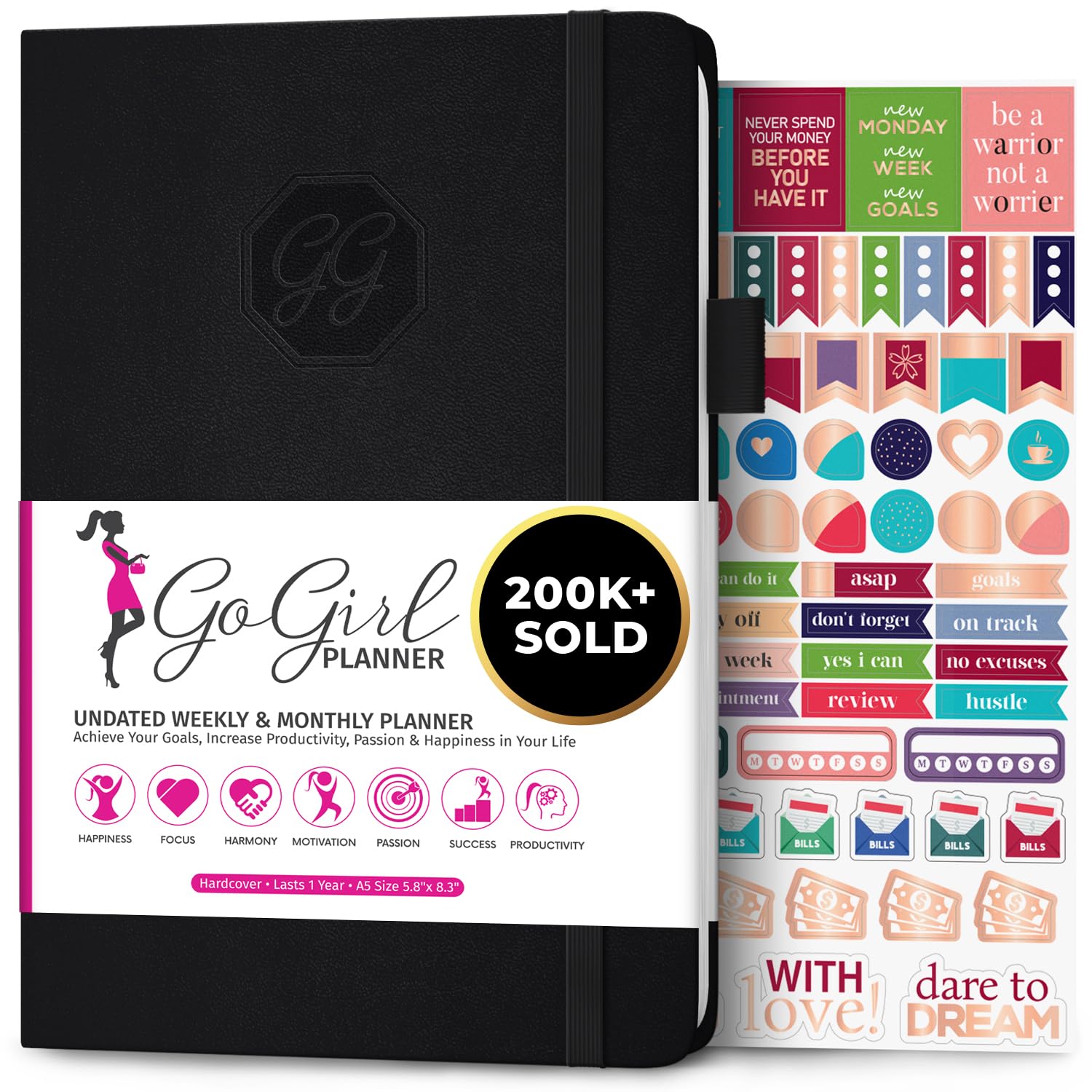 GoGirl Planner and Organizer for Women – A5 Weekly Agenda, Goals Journal to Improve Time Management & Productivity (Black)