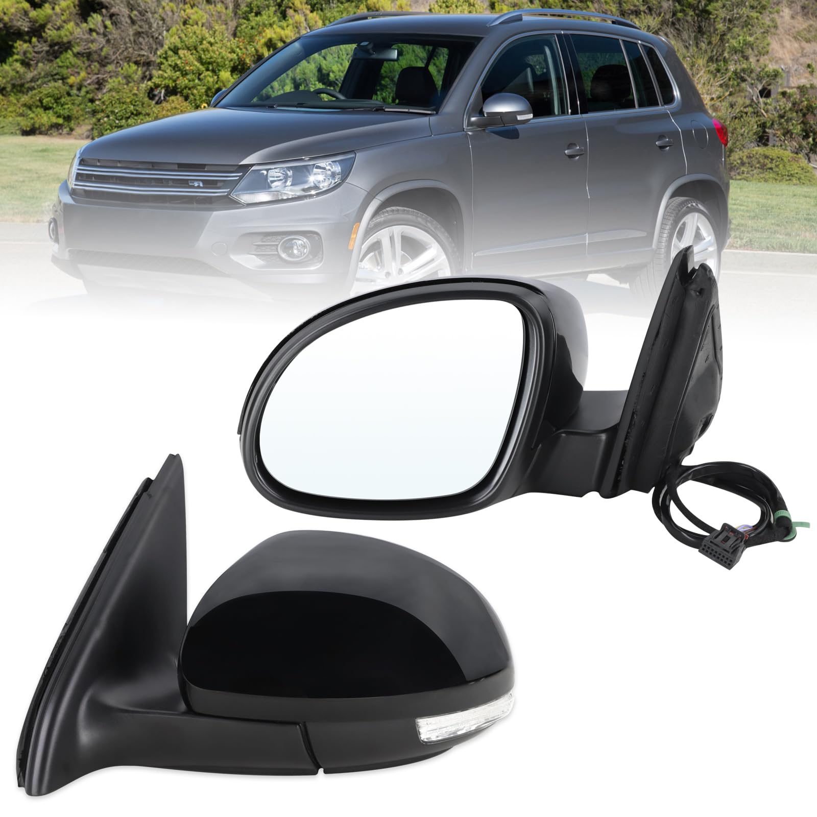Photo 1 of Lqito Left Driver Side Mirror Compatible With 2009 2010 2011 2012 2013 2014 2015 2016 2017 VW Tiguan With Manual Folding Power Glass Heated Turn Signal Black Replace#5N1857507P9B9(6Pins)