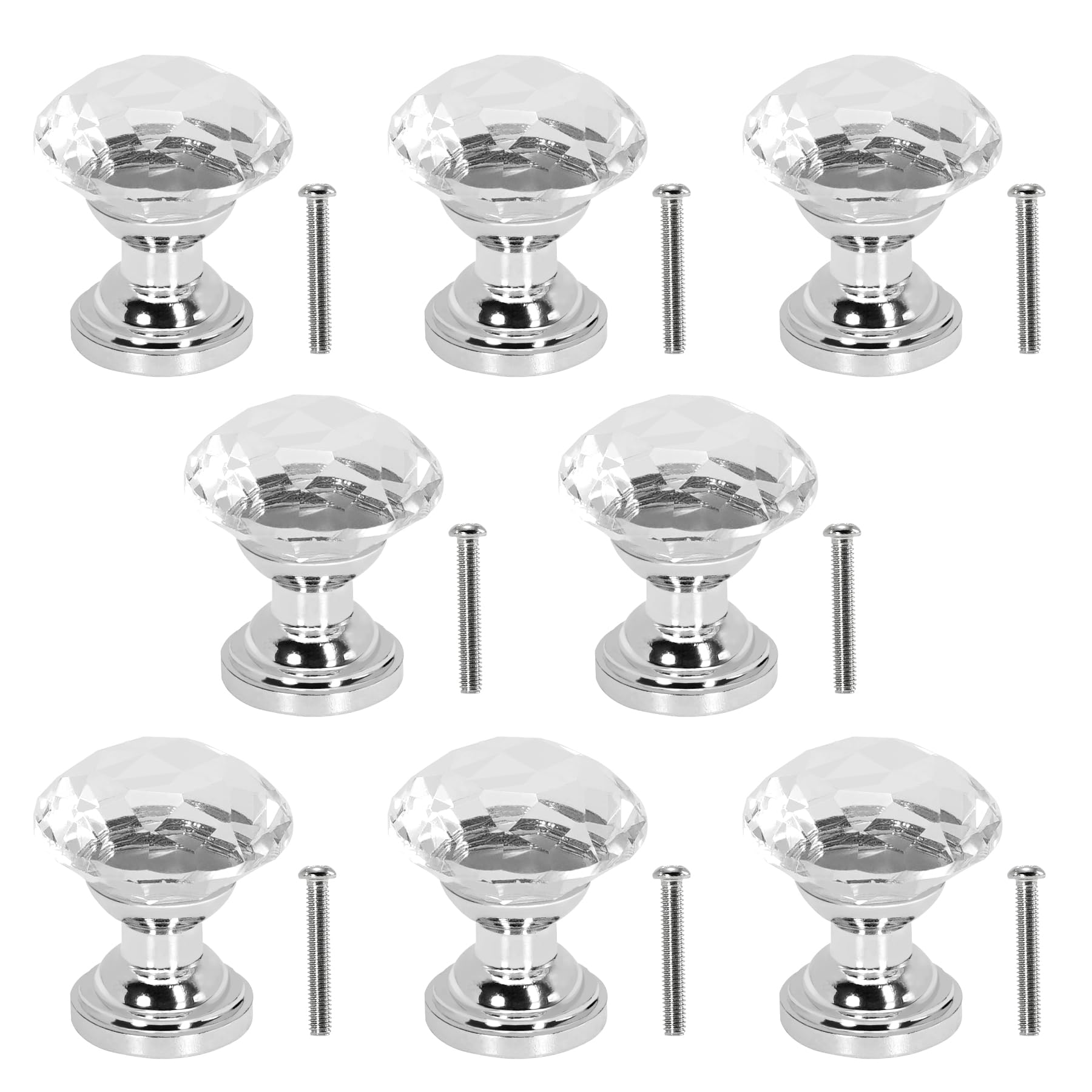 8 Pack Crystal Glass Cabinet Door Knobs.20mm Drawer Knobs.Crystal Glass Knobs for Cupboards, Wardrobe, Sideboard, Drawer, Wardrobe Door. Furniture Accessories (Transparent)
