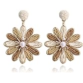 RUOFFETA Boho Raffia Flower Earrings for Women – Lightweight Dangle Jewelry, Summer Beach Vacation Accessories