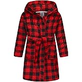 HDOBHIO Boys Girls Robes Kids Toddler Flannel Hooded Bathrobe Pajamas Sleepwear 2-16 Years