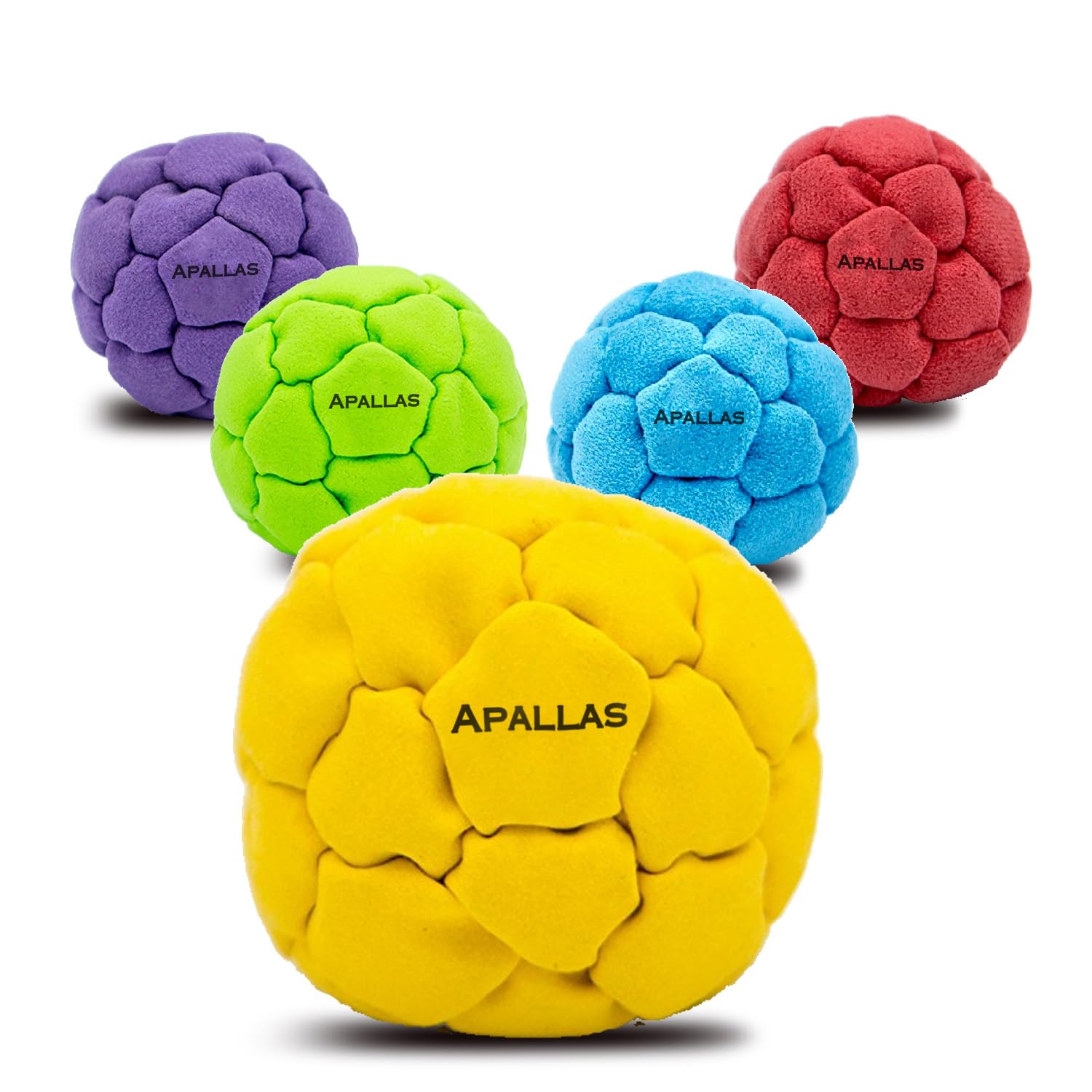 Apallas Hacky Sack and Footbag | No-Bust Stitching for Hard Kicking | 32 Panel Symmetry for Balance Tricks and Stalling | Professionally Hand-Stitched with Suede Material - Pack of 1 (Yellow)