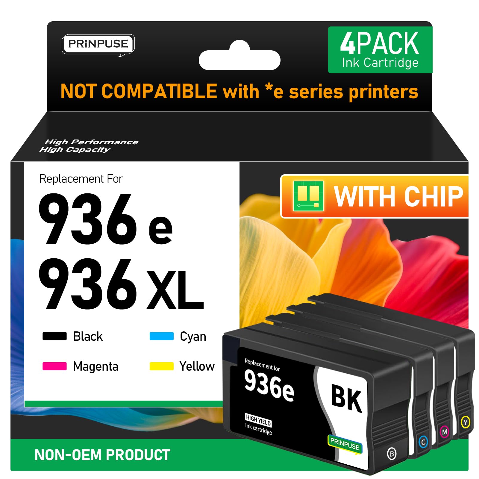 Photo 1 of PRINPUSE 936xl Ink Cartridges Remanufactured Replacements for HP 936 XL Ink Cartridges Combo Pack 936e for HP OfficeJet Pro 9125e 9120e 9730e 9130 9135e 9122e 9128e 9110b 9120b 9130b 9130e (4 Pack)
