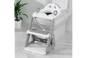 GLIIZEE MALL Potty Training Seat, Upgrade 2 in 1 Potty Training Toilet with Step Stool Foldable Toddler Toilet Seat for Kids Boys Girls Toddler Potty with Splash Guard Anti-Slip Pad Adjustable Ladder & Seat Height