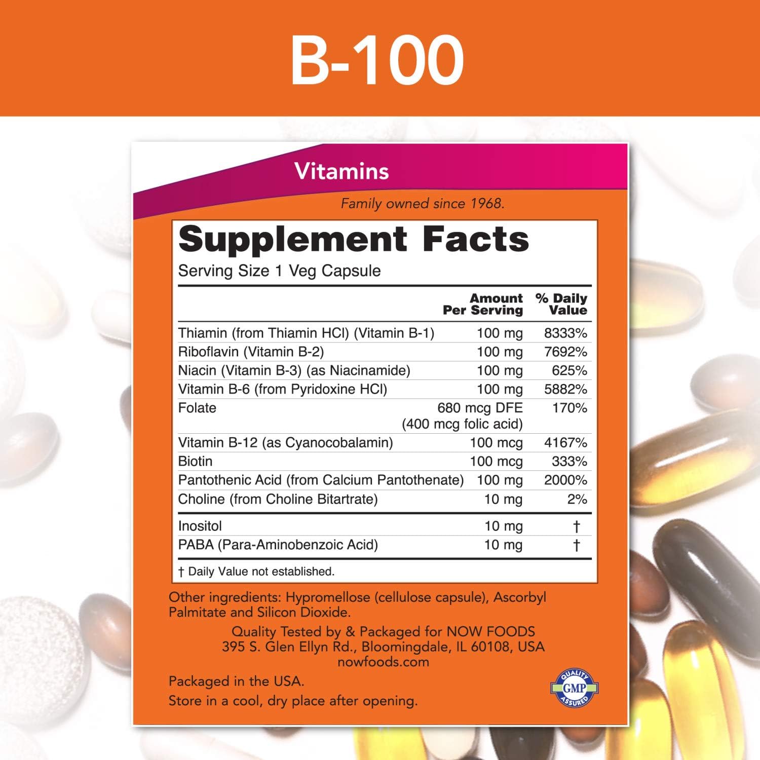 NOW Supplements, Vitamin B-100, Energy Production*, Nervous System Health*, 100 Veg Capsules: Health & Personal Care