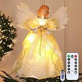 SINTENILL 12.5" Angel Christmas Tree Topper with Lights, Lighted Angel Tree Topper with White Feather Wings and Star Light, Remote Control, Timer & USB Powered for Indoor Holiday Tree Decoration