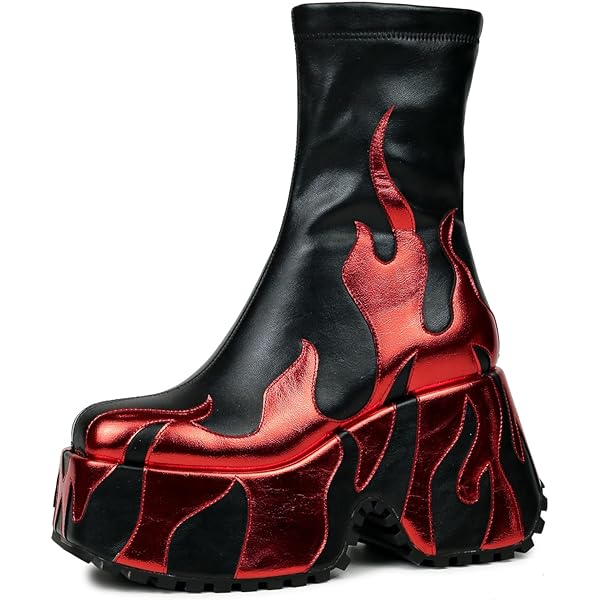 Amazon.com | HiColor women's side zipper high heeled silver Flames