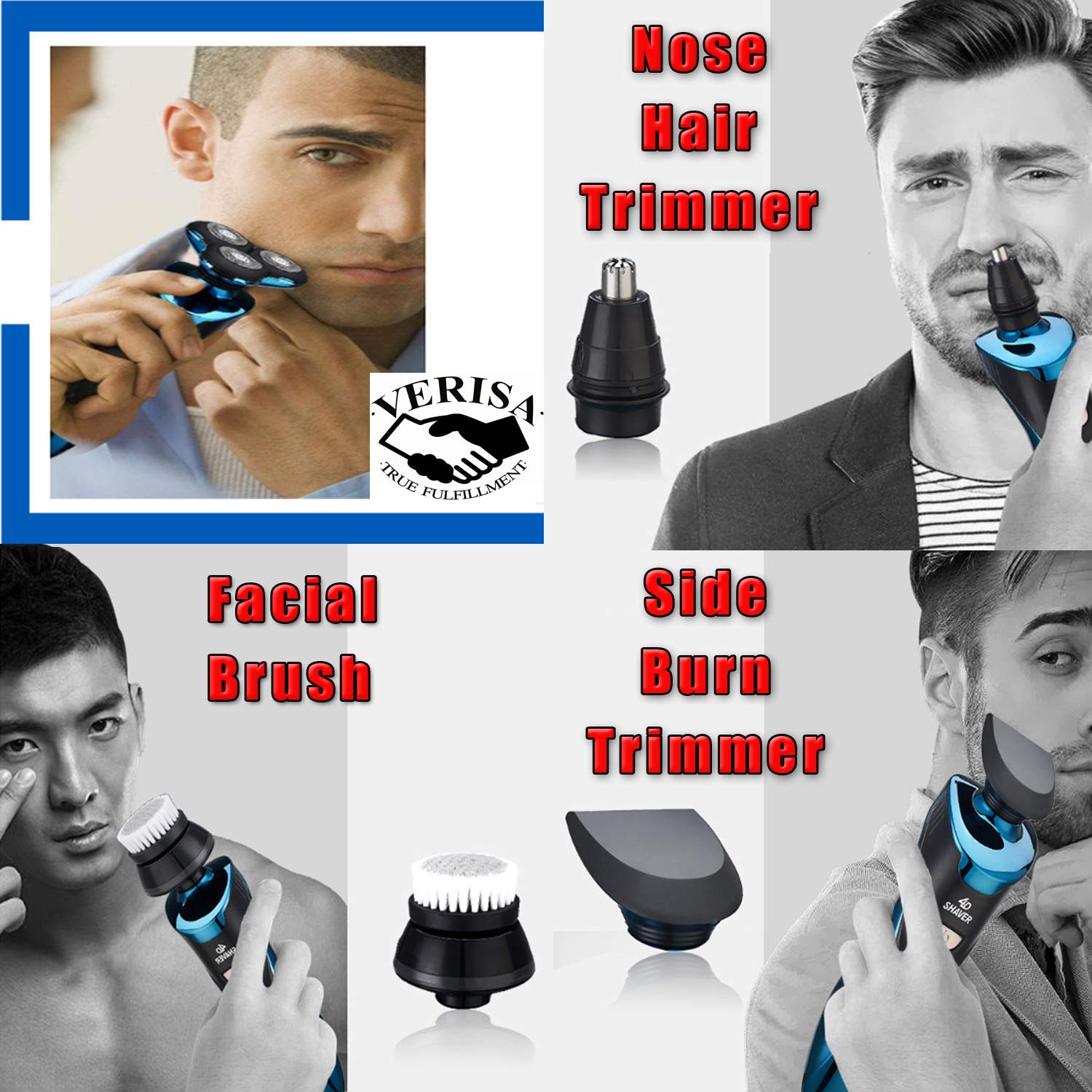 Electric Razor for Men with LED Display, Rechargeable IPX7 Waterproof Electric Shaver Wet and Dry Men\'s Rotary Shavers with Nose Ear Hair Sideburn Trimmer Facial Cleaning Brush and Charging Stand