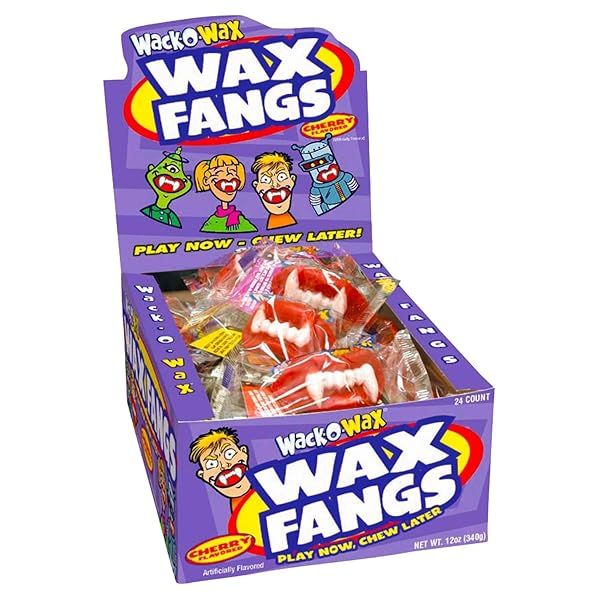 WACK-O-WAX FANGS – FUN CANDY HALLOWEEN TOY – INDIVIDUALLY WRAPPED PEANUT AND GLUTEN FREE CANDY – CHERRY, 24 COUNT BOX