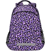 MNSRUU School Backpack with Chest Strap, Neon Purple And Pink Leopard Laptop Backpack, Travel Hiking Backpack for Boys Girls, Rucksack, Knapsack
