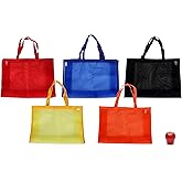Funiverse Bulk 5 Pack of Jumbo Mesh Tote Grocery Beach Bag Assortment - 21" x 15" x 6" Gusset