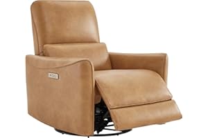 CHITA Power Recliner Chair Swivel Glider, FSC Certified Upholstered Faux Leather Living Room Nursery Reclining Sofa Chair with Lumbar Support, Cognac Brown