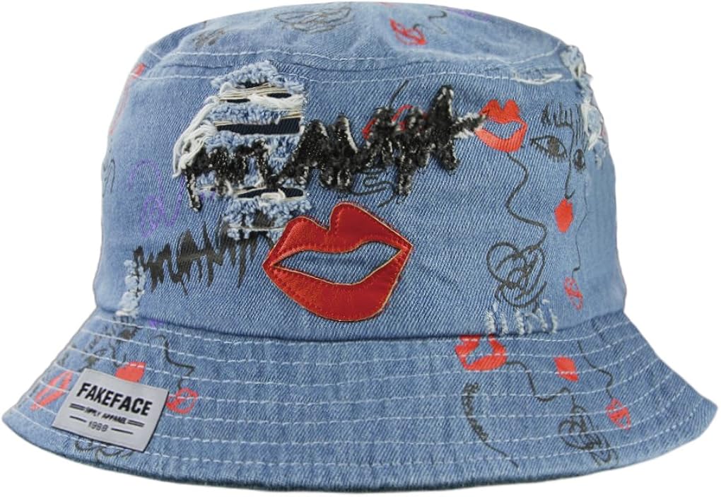 Bucket Hat Women, Teenager Girls Ladies Fashion Lip Printed Canvas