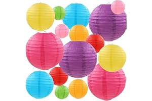 16 Pcs Colorful Paper Lanterns (Multicolor,Size of 4”, 6”, 8”, 10”) - Chinese/Japanese Paper Hanging Decorations Ball Lantern