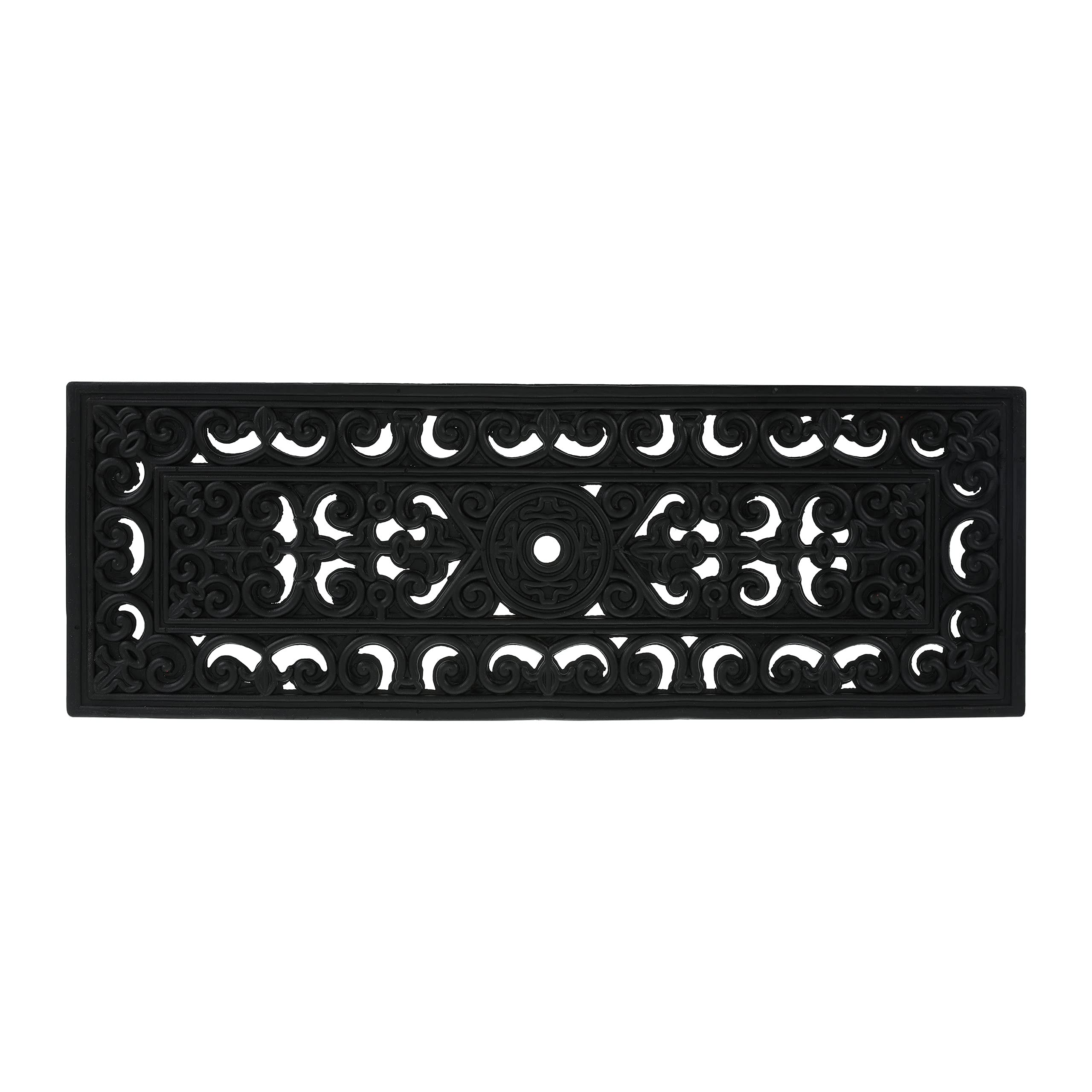 Relaxdays Rubber Step Mat, Rectangular, Indoor & Outdoor Doormat, Shoe Scrapper, 75 x 25 cm, Ornaments, Anti-Slip, Black