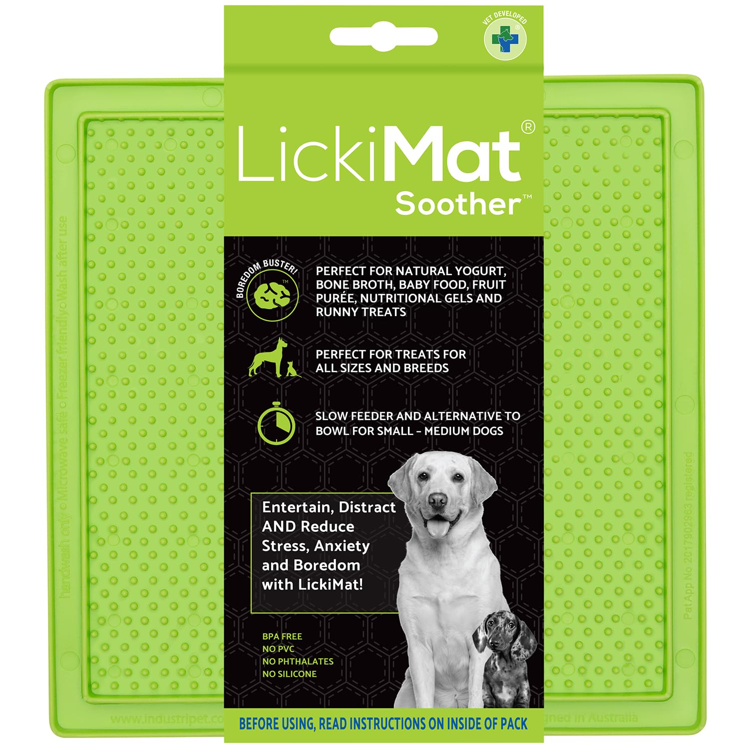 LickiMat Classic Soother, Dog Feeding Mat for Boredom and Anxiety Relief, Ideal for Food, Treats, Yoghurt or Peanut Butter, Lick Mats, Fun Alternative to a Slow Feeder Bowl, Green