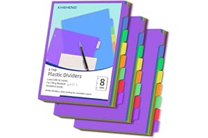 XHSHENG 24PCS/3 Set 3-Ring Binder Dividers with Tabs,8 Tab Plastic File Dividers,Binder Separators with tabs for Office/School Supplies