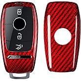 M.JVisun Genuine Carbon Fiber Key Fob Cover for Mercedes-Benz AMG A220 CLS Class E Class E63S GLE 350 4Matic S Class Smart Car Remote Key Fob Case for Men Women - for AffalterBach Badge Logo - Red
