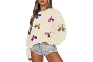 UNIQUEONE Oversized Sequins Bow Sweatshirt - Women Magic Kingdom Sweater Pastel Graphic Coquette Tee Holiday Pullover