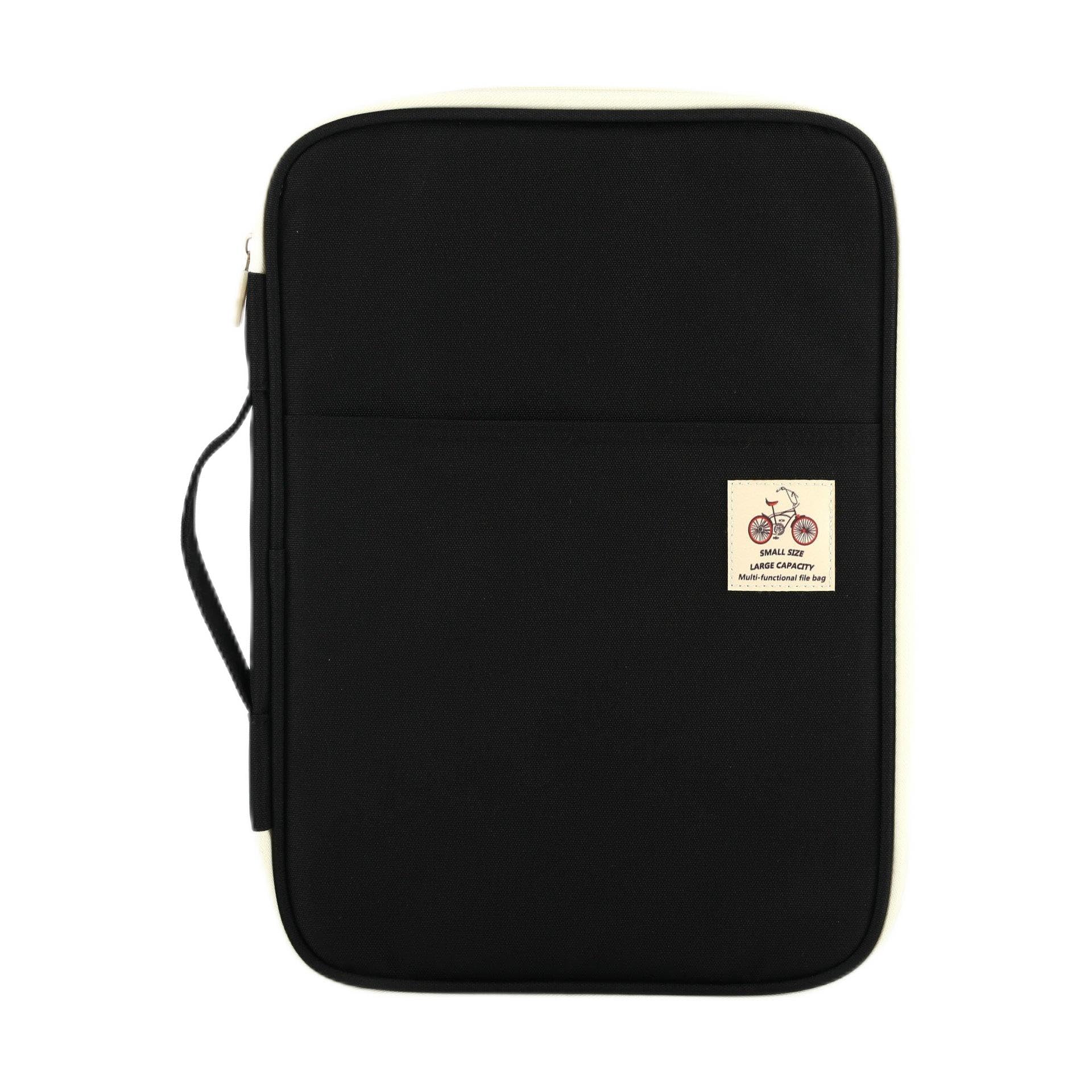 Ausla A4 Documents Bag Portfolio Organizer Holder Multifunctional Travel Pouch Handy Zippered Case for Notebook, Documents and Pens Large Capacity Waterproof 13.8 * 9.8 * 1.4in (Black)