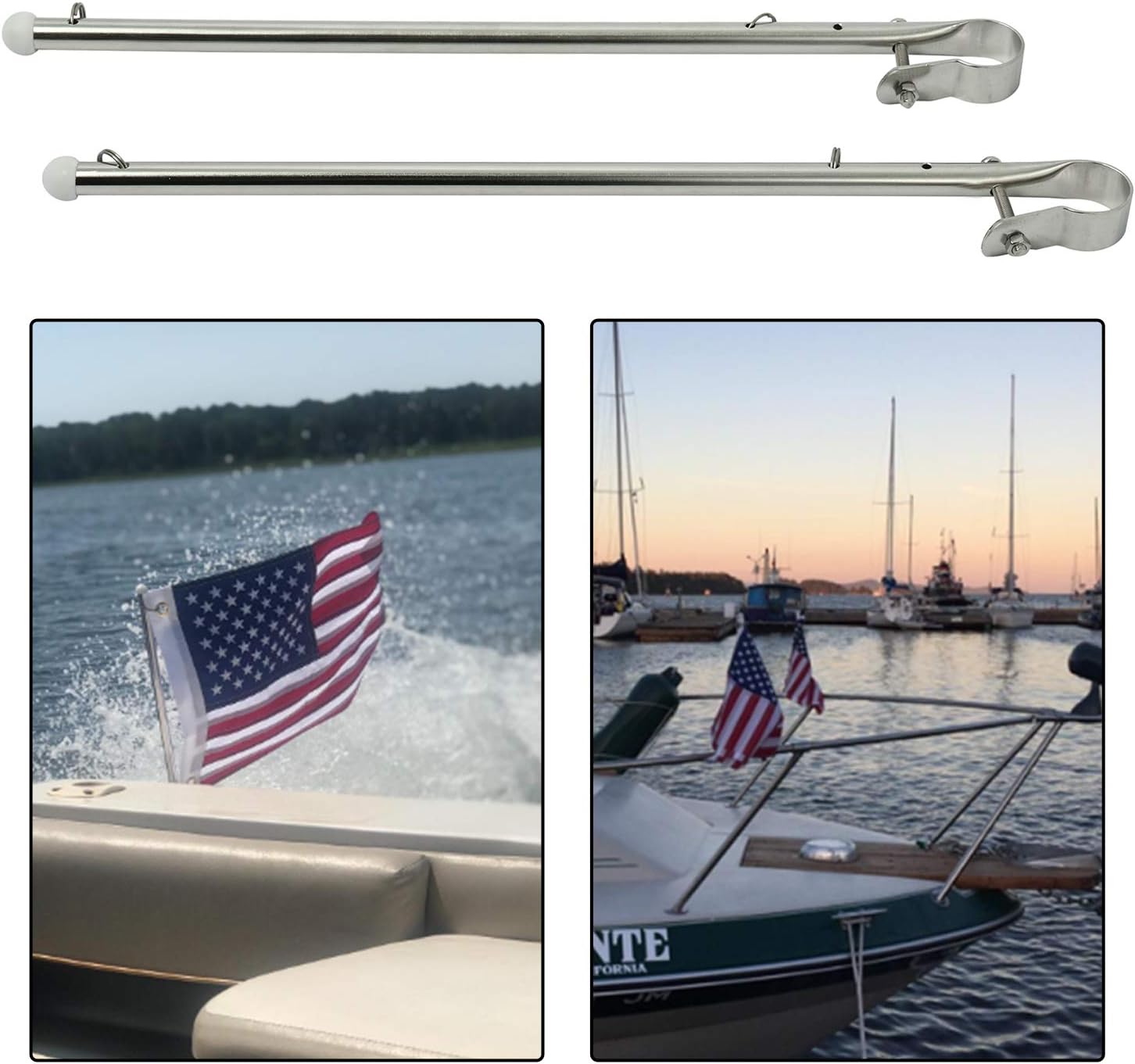 DasMarine 2 Pcs 15.5” Stainless Steel Flag Pole Rail Mount from 7/8 to