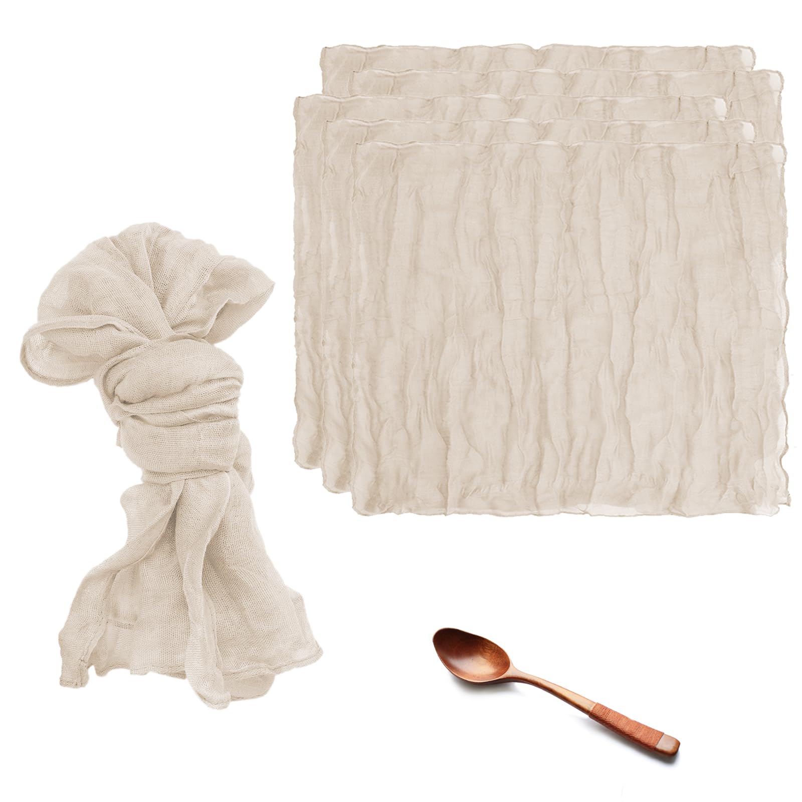 6 Pcs Fabric Napkins Cheesecloth Table Cloth Napkins 45 x 55 cm Dinner Versatile Handmade for Breakfast Dinner Wedding and Parties (beige)