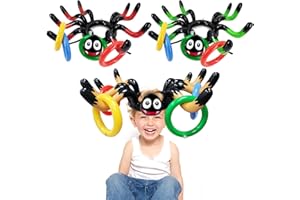 CAMLINBO 15 Pcs Halloween Game Inflatable Spider Ring Toss Game for Kids Family Party Favors Toys Halloween Games School Carnival Activities Party Supplies Indoor Outdoor School (3 Spider, 12 Rings)
